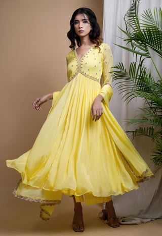 Yellow sitara chiffon anarkali set