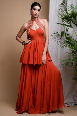 Orange sitara indo palazzo set