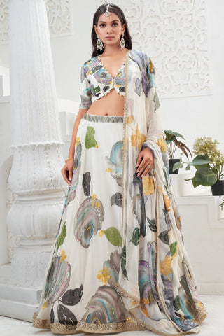 Ivory Lehenga for Indian Wedding – Aangan Painted Set by Priti Sahni