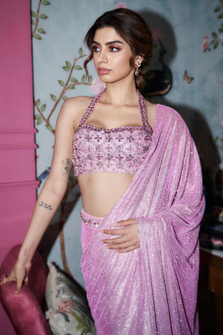 Draped Saree for Indian Weddings – Pink Mystic Embellished Set by Itrh