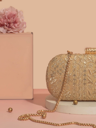 Gold mirai embroidered clutch