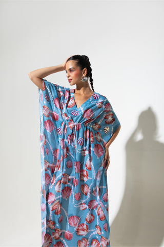 Tie-Detail Kaftan for Contemporary Wear – Blue Shellfie Queen by Nautanky