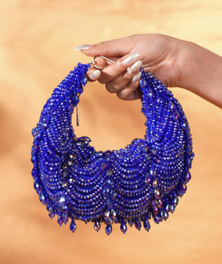 Hobo bag for women for Indian Wedding - Royal Blue Liona embellished bag by House of Kosha