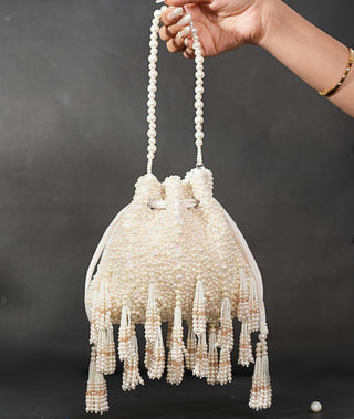 Potli bag for women for Indian Wedding - Ivory Emma pearl potli by House of Kosha