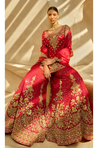 Sharara Set Indian Wedding Red Festive by Tamanna Punjabi Kapoor