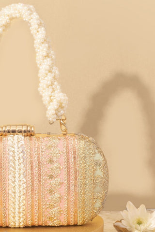 Gold pastel naaz embroidered capsule clutch