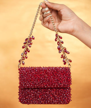Mini bag for women for Contemporary Wear - Maroon Kiyara crystal bag by House of Kosha