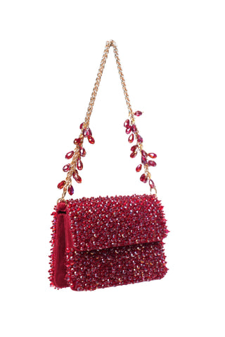 Mini bag for women for Contemporary Wear - Maroon Kiyara crystal bag by House of Kosha