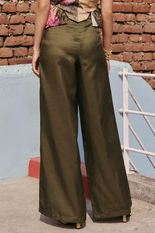 Wide Leg Pants Contemporary Wear Olive Garden Green by Payal & Zinal