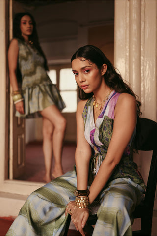 Co-ord Set Contemporary Wear Blue Crayon Pleats by Payal & Zinal