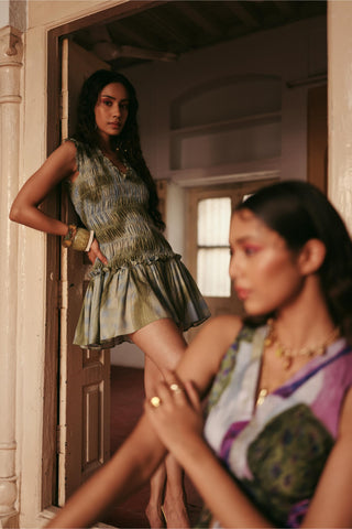 Maxi Dress Contemporary Wear Cassette Coin Blue by Payal & Zinal