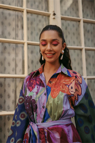 Printed Dress Contemporary Wear Satrangi Saga Multicolor by Payal & Zinal