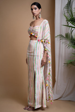 Multicolor sitara stripes printed drape set