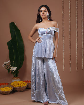 Indo set for Indian Wedding – Sky Blue Velvet by AHI Clothing