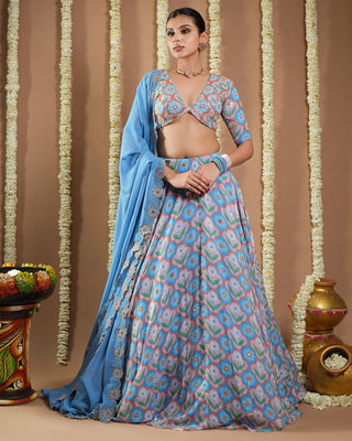 Sky blue printed avyanna lehenga set