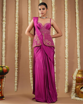 Grape wine avyanna corset pre-draped saree