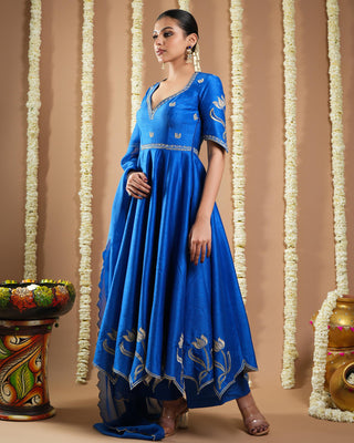 Royal blue avyanna cutwork anarkali set