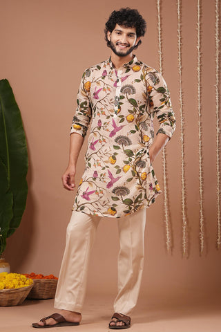Organza kurta set for Indian Wedding – Cream Lemon Printed by AHI Clothing