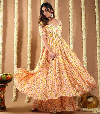 Off white multicolor printed avyanna anarkali set