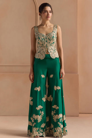 Sharara Set for Indian Wedding - Green Off The Record Embroidered Top and Garara 