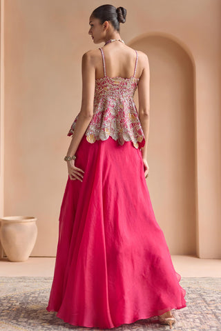 Peplum Skirt Set for Indian Wedding - Pink Off The Record Embroidered Peplum and Skirt Set by Osaa by Adarsh at Mrs. G

