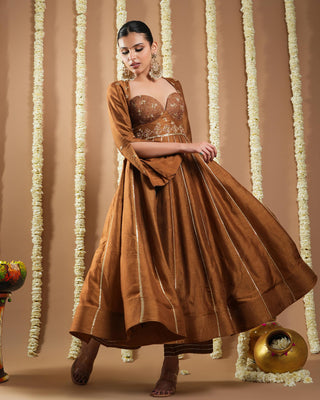 Antique golden avyanna anarkali set