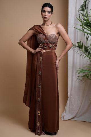 Brown sitara corset drape set