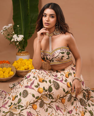 Lehenga set for Indian Wedding – Cream Lemon Printed by AHI Clothing