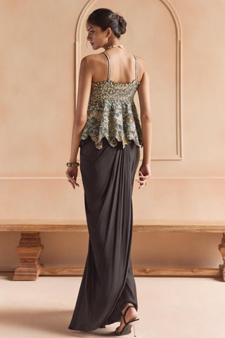 Black Peplum Set for Indian Wedding - Black Off The Record Embroidered Peplum Set by Osaa by Adarsh at Mrs. G

