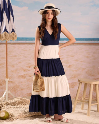 Maxi Dress Nautical Wear - Navy Blue Maxi Dress by Zazu