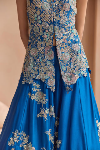 Lehenga Set for Indian Wedding - Blue Off The Record Embroidered Peplum Jacket Lehenga Set by Osaa by Adarsh at Mrs. G

