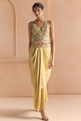 Lehenga Set for Indian Wedding - Yellow Off The Record Embroidered Top and Skirt Set by Osaa by Adarsh at Mrs. G

