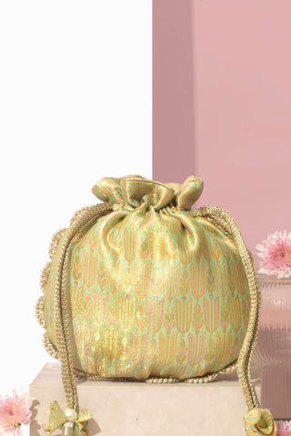 Green titli pure banarasi silk potli