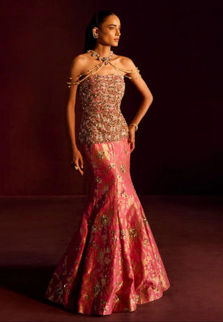 Lehenga For Indian Wedding - Pink Belle Corset Lehenga by Prevasu