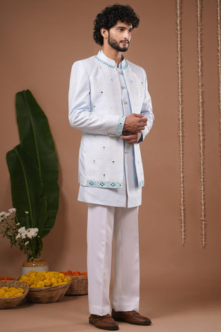 Jodhpuri set for Indian Wedding – Sky Blue Open Jacket by AHI Clothing