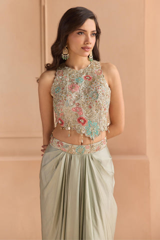 Lehenga Set for Indian Wedding - Blue Off The Record Embroidered Top and Skirt Set by Osaa by Adarsh at Mrs. G

