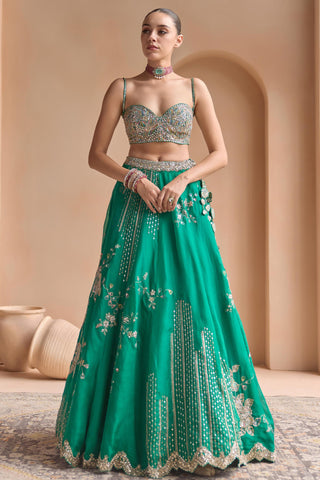 Lehenga Set for Indian Wedding - Green Off The Record Organza Lehenga Set by Osaa by Adarsh at Mrs. G

