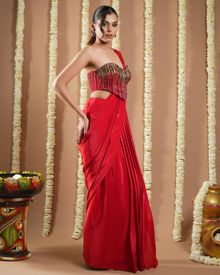 Hot red corset avyanna draped saree