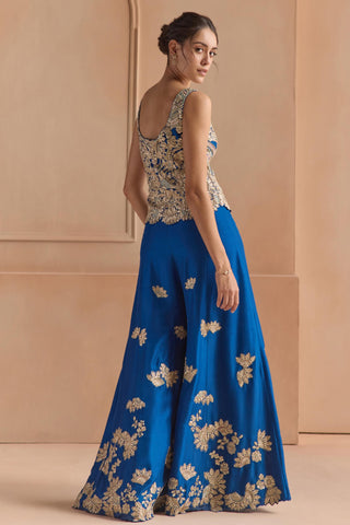 Sharara Set for Indian Wedding - Blue Off The Record Mulberry Silk Top and Garara Set by Osaa by Adarsh at Mrs. G

