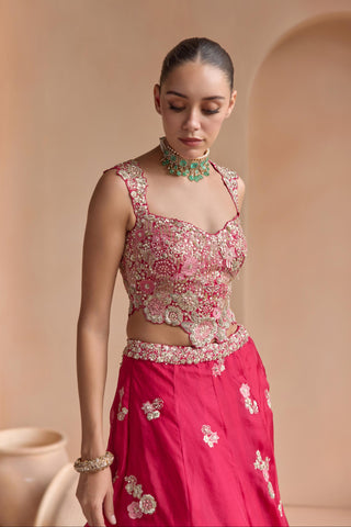 Lehenga Set for Indian Wedding - Pink Off The Record Embroidered Organza Lehenga Set by Osaa by Adarsh at Mrs. G

