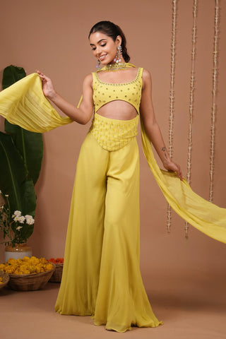 Indo set for Indian Wedding – Lime Georgette by AHI Clothing