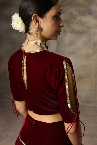 Maroon solid top and skirt set