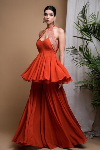 Orange sitara indo palazzo set