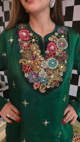 Sharara Set Festive Wear - Green Gulzaar Embellished Sharara Set by Banjara Trail