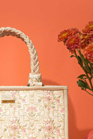 White mogra embroidered handbag