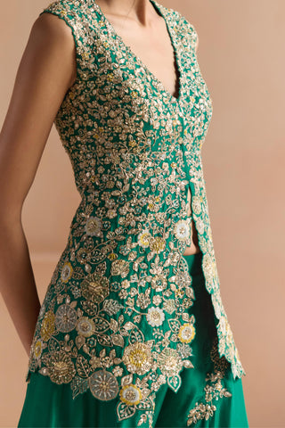 Sharara Set for Indian Wedding - Green Off The Record Embroidered Peplum Garara Set by Osaa by Adarsh at Mrs. G