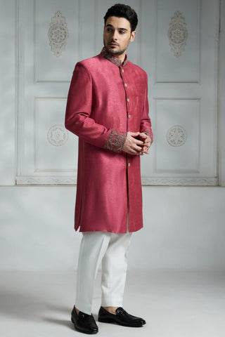 Maroon solid sherwani set
