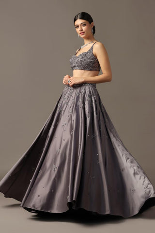 Gray satin lehenga set