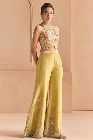 Flare Pant Set for Indian Wedding - Yellow Off The Record Top and flare pants Set by Osaa by Adarsh at Mrs. G

