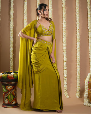 Mehendi green shrug avyanna drape set